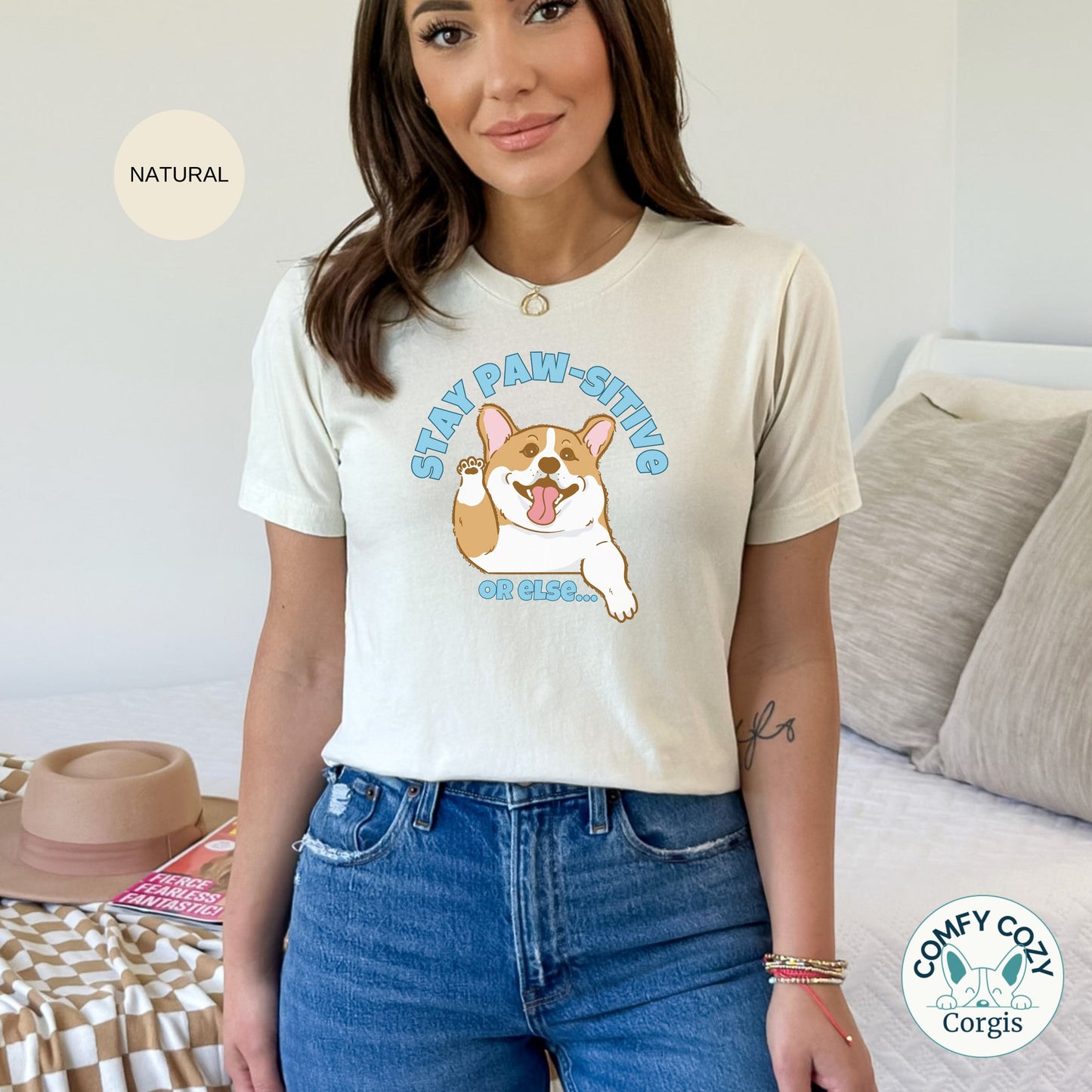 Stay Paw-sitive Corgi T-Shirt | Cute Animal Lover Apparel | Positive Dog Shirt