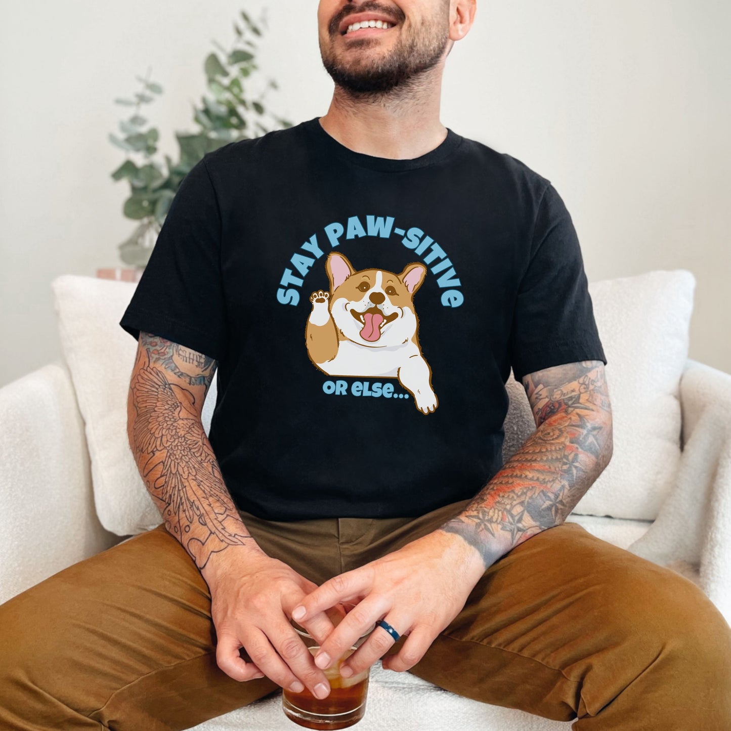 Stay Paw-sitive Corgi T-Shirt | Cute Animal Lover Apparel | Positive Dog Shirt