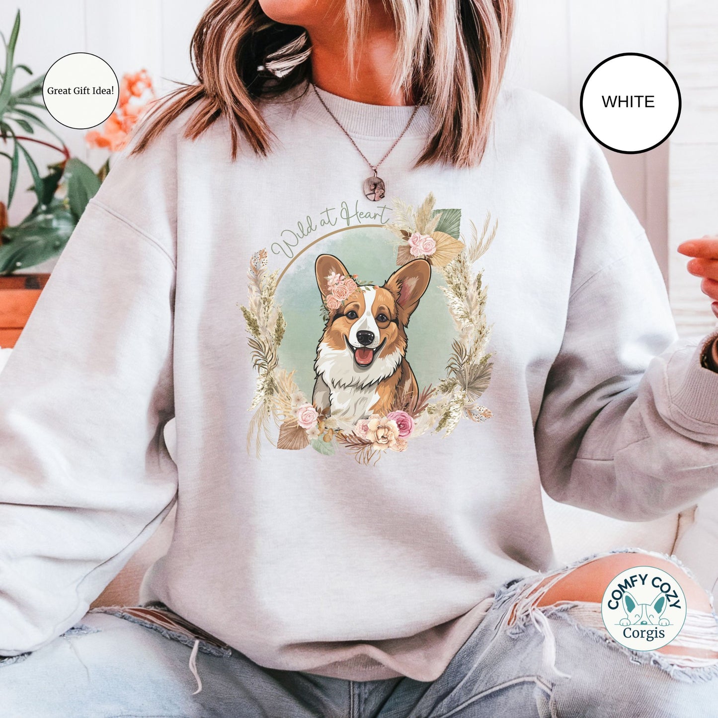 Boho Corgi Crewneck Sweatshirt - Wild at Heart