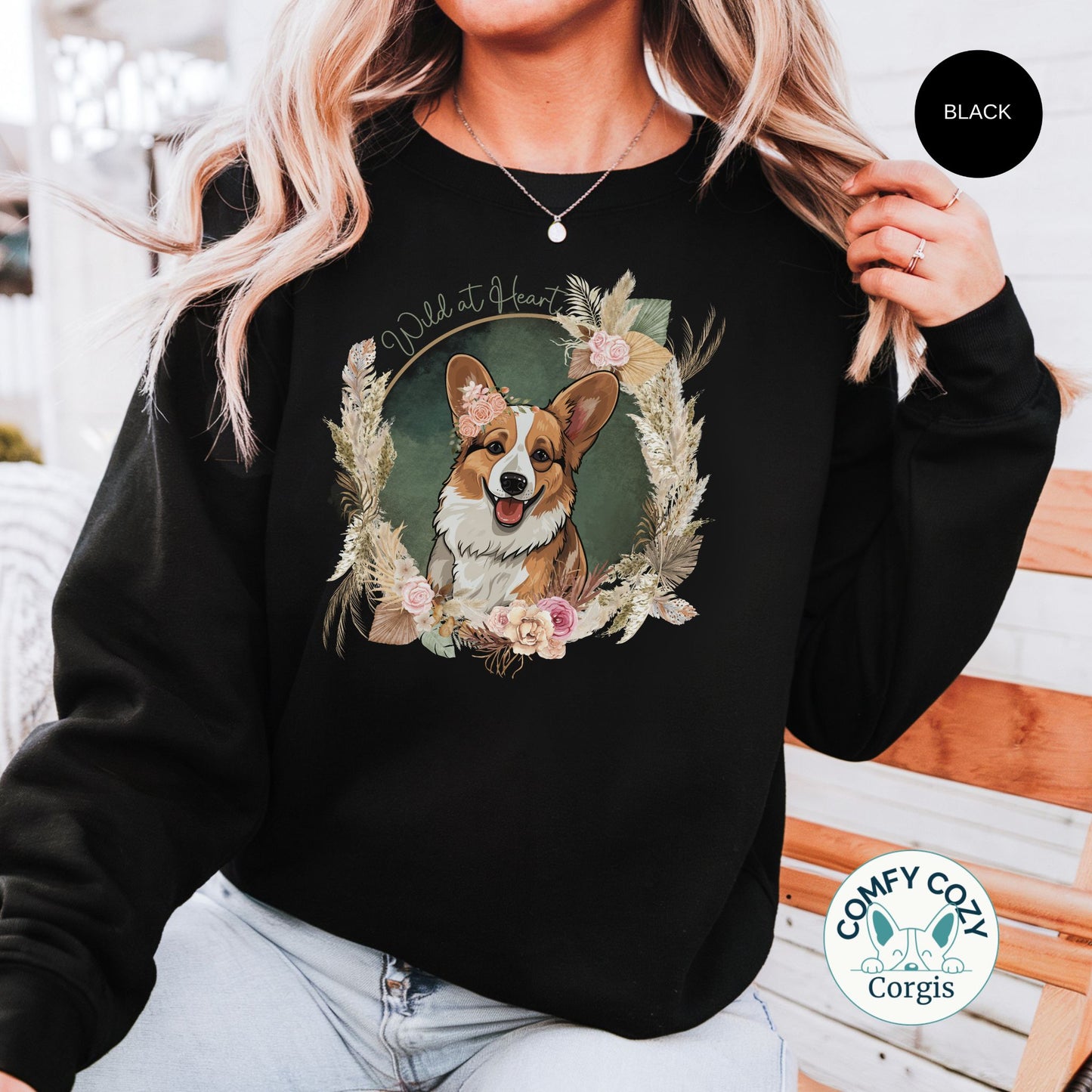 Boho Corgi Crewneck Sweatshirt - Wild at Heart