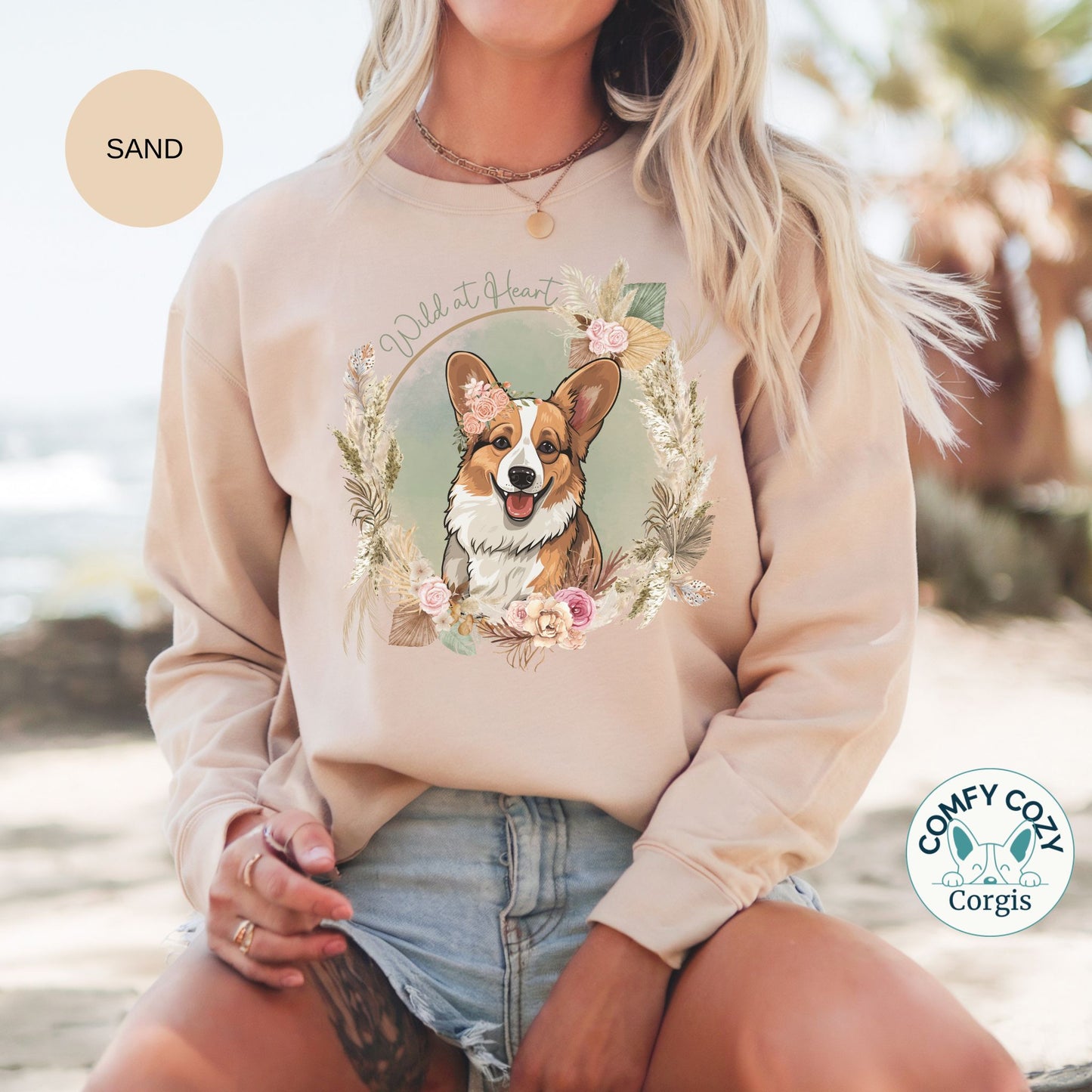 Boho Corgi Crewneck Sweatshirt - Wild at Heart