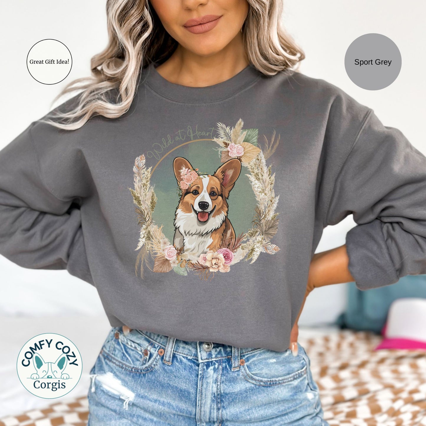 Boho Corgi Crewneck Sweatshirt - Wild at Heart