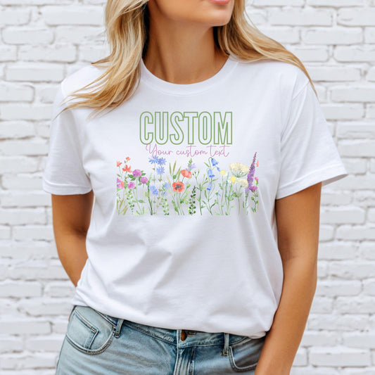 Custom Text Healthcare Worker T-Shirt - Cute Floral Print