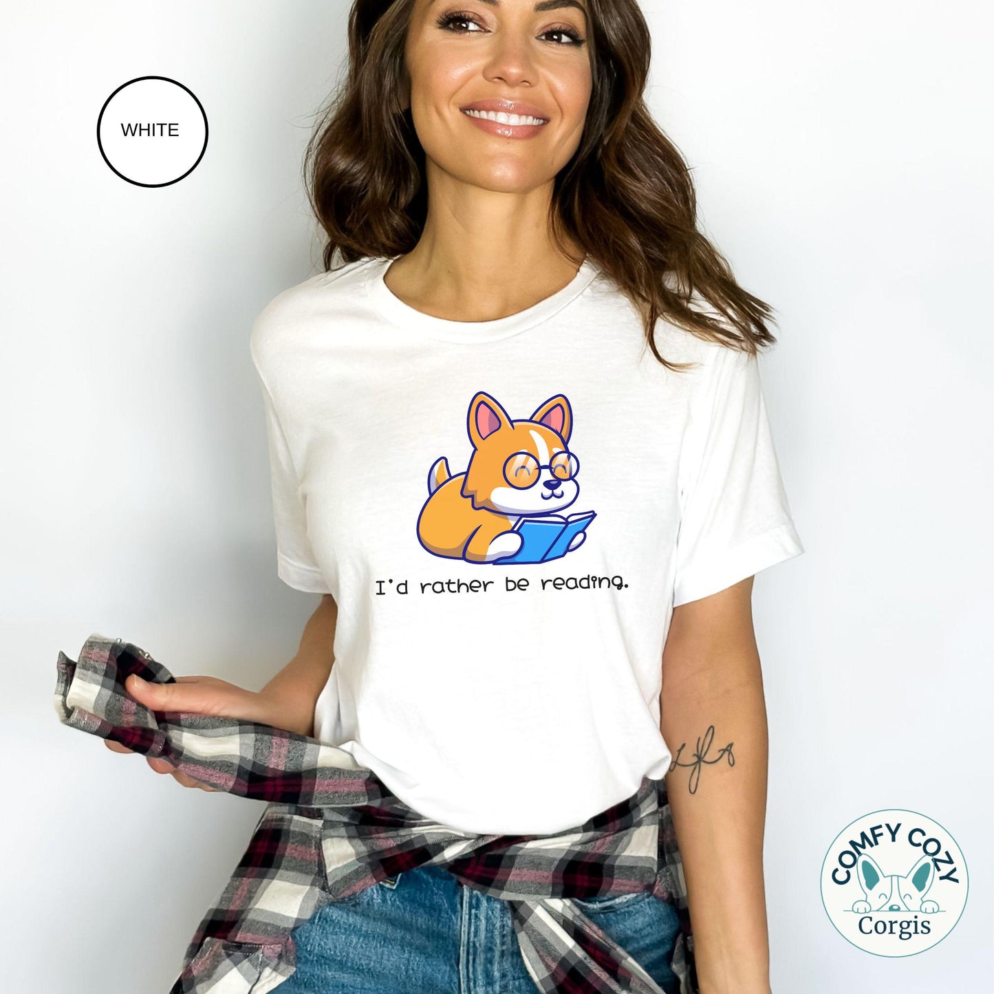 I'd Rather Be Reading corgi shirt - Great gift for corgi and book lovers alike!