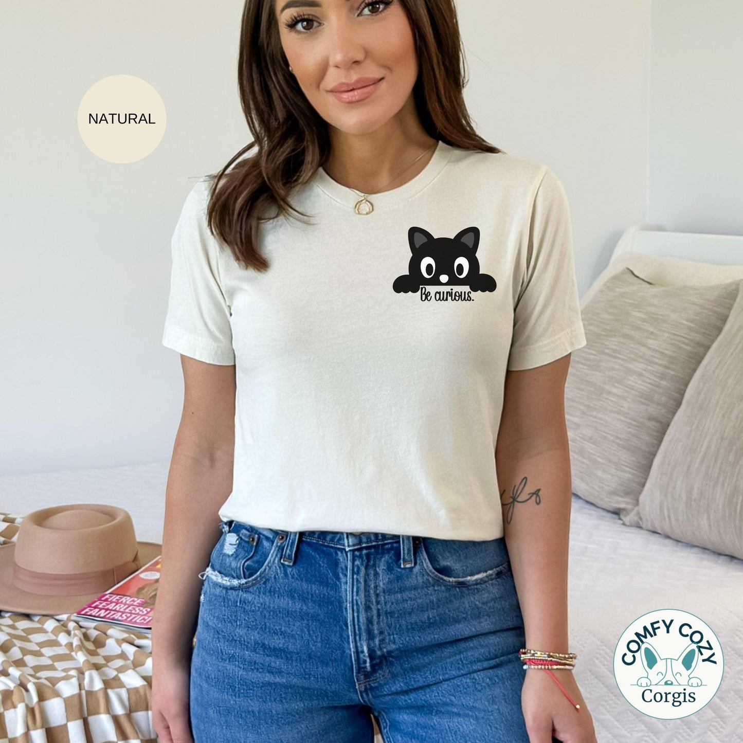 “Be Curious” Peaking Black Cat Shirt