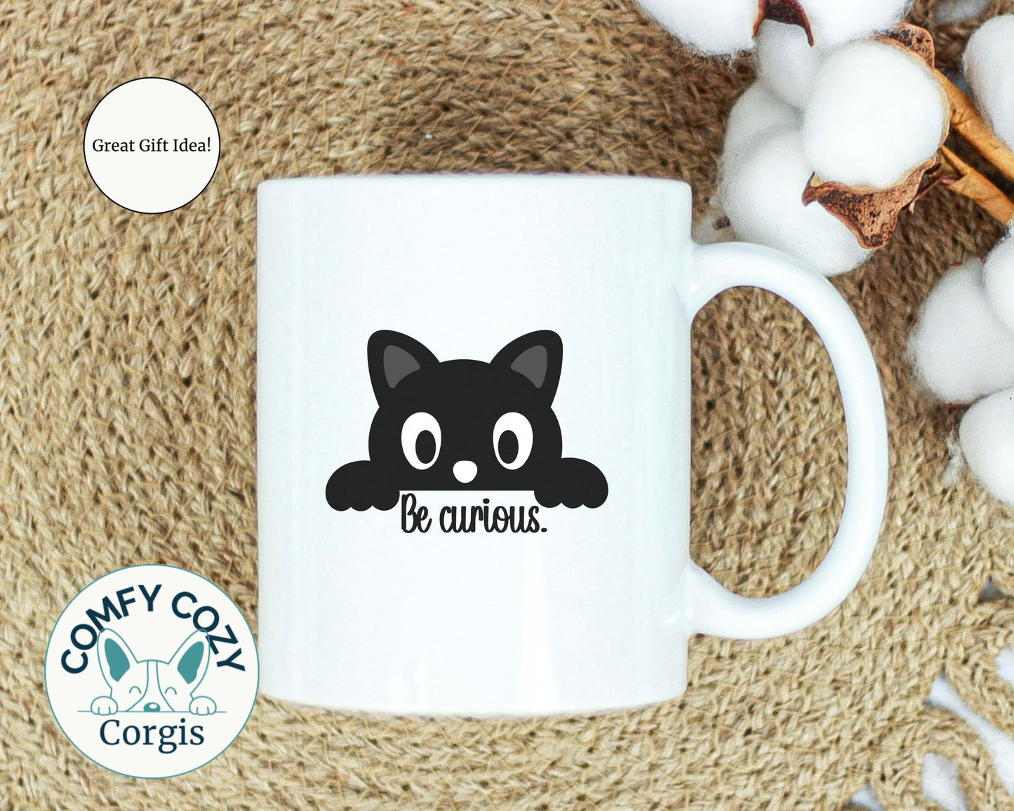 Be Curious peeking cat mug - Great for coffee and cat lovers alike!