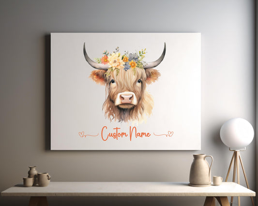 Highland Cow Nursery Wall Art- Personalized gift for Baby