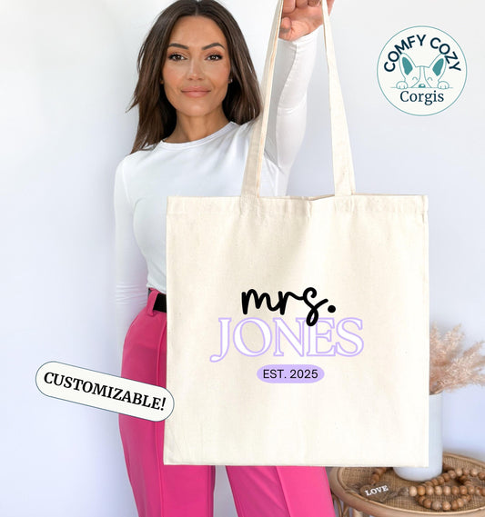 Personalized Tote Bag for Bride, Custom Wedding Favor, Bridal Shower gift, Cute Gifts for Brides and Shopping