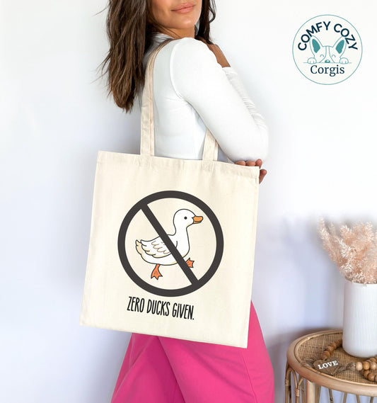 Zero Ducks Given Tote Bag, Great for gift for nurses, Gift for students, Funny Duck Bag