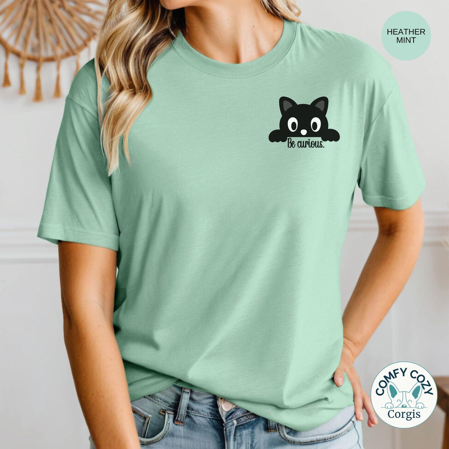 “Be Curious” Peaking Black Cat Shirt