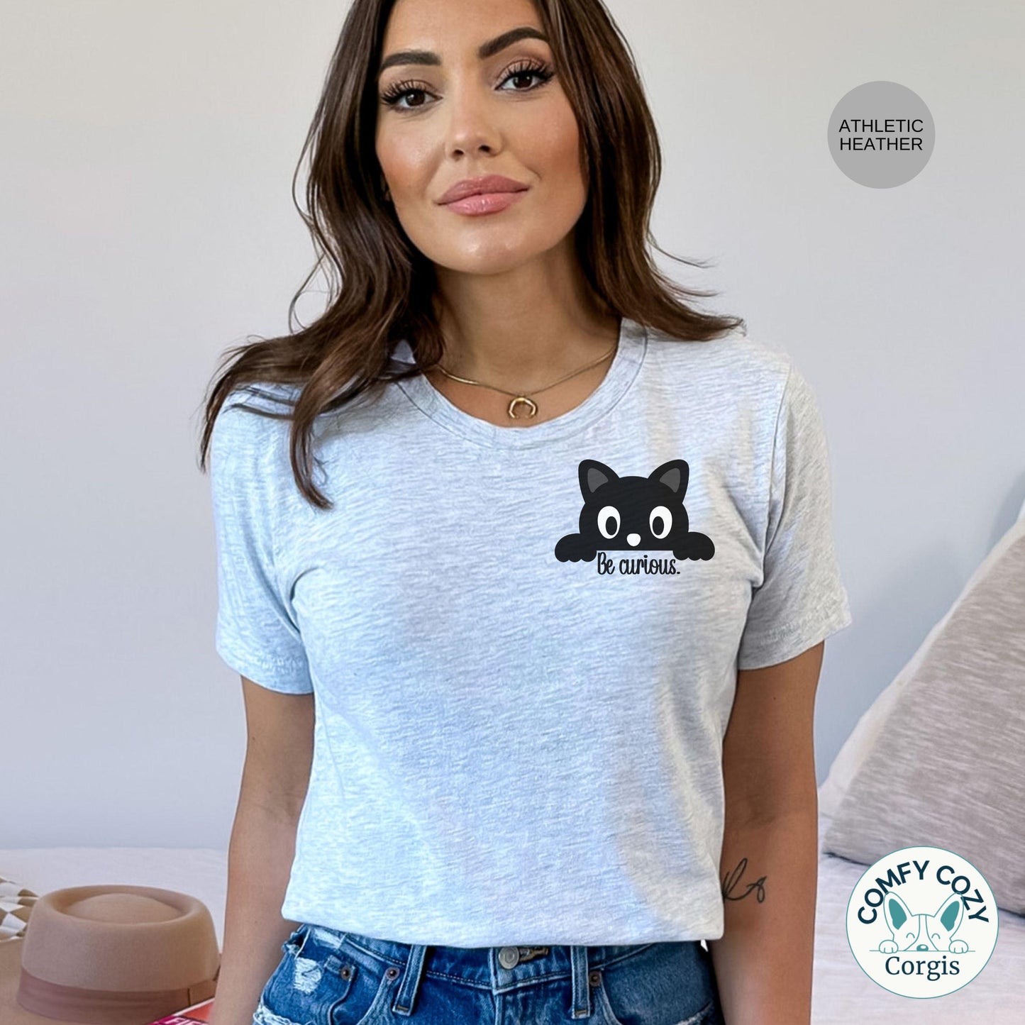 “Be Curious” Peaking Black Cat Shirt