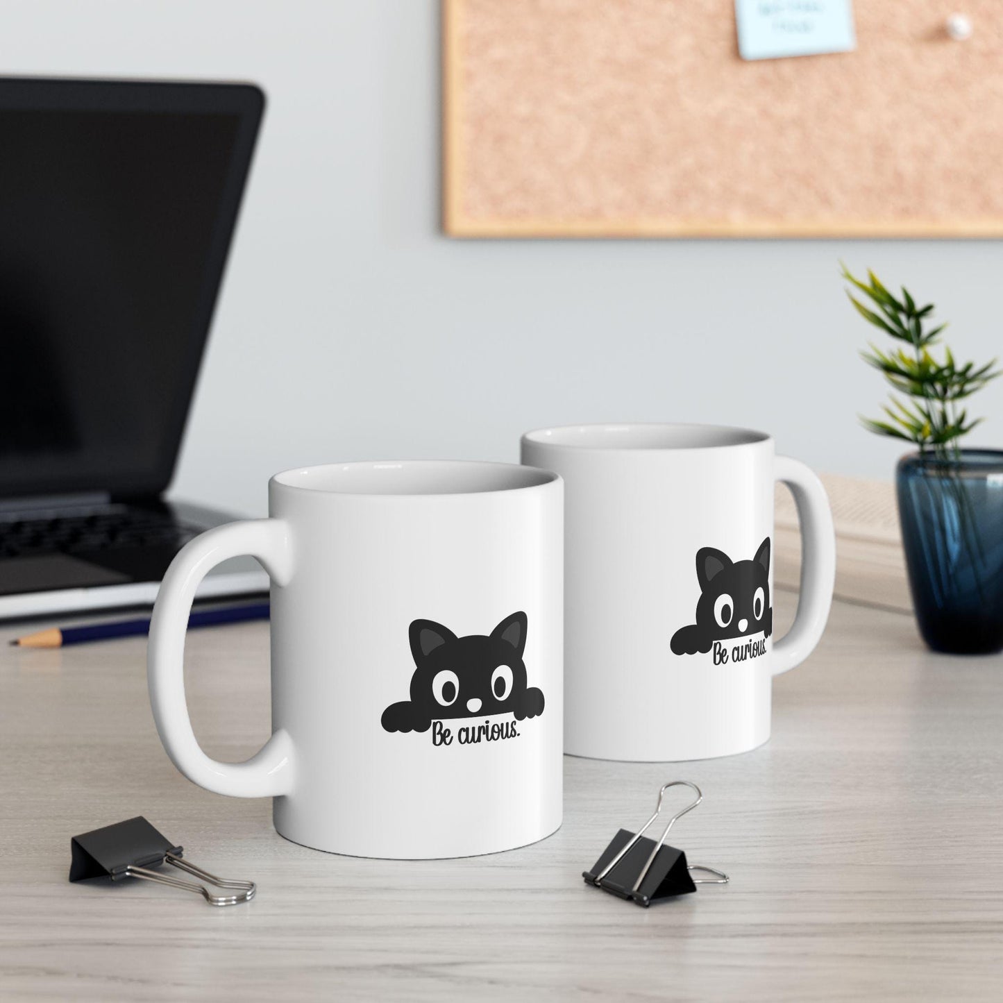 Be Curious peeking cat mug - Great for coffee and cat lovers alike!