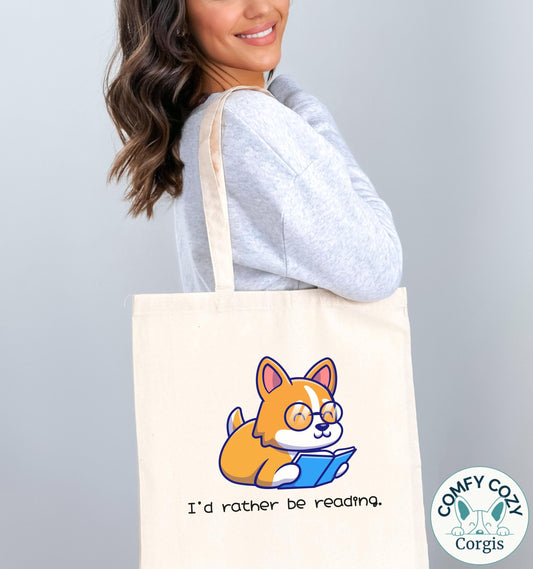 I'd Rather be Reading Corgi Tote- Perfect for Book Lovers